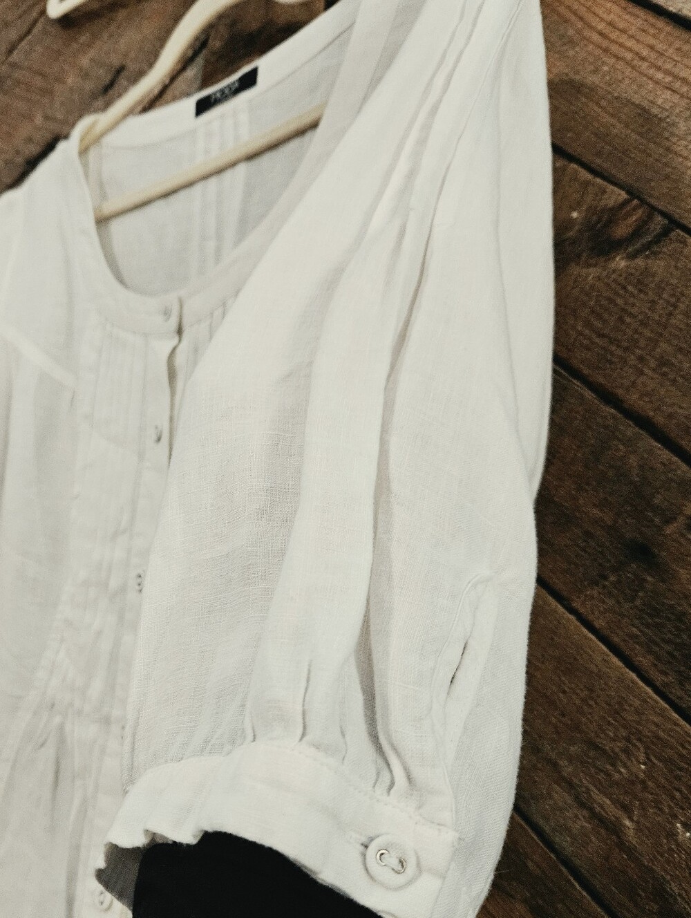 Moda White Pintuck Button-Front Scoop Neck Linen Blouse Sz US 14 - Picture 5 of 7